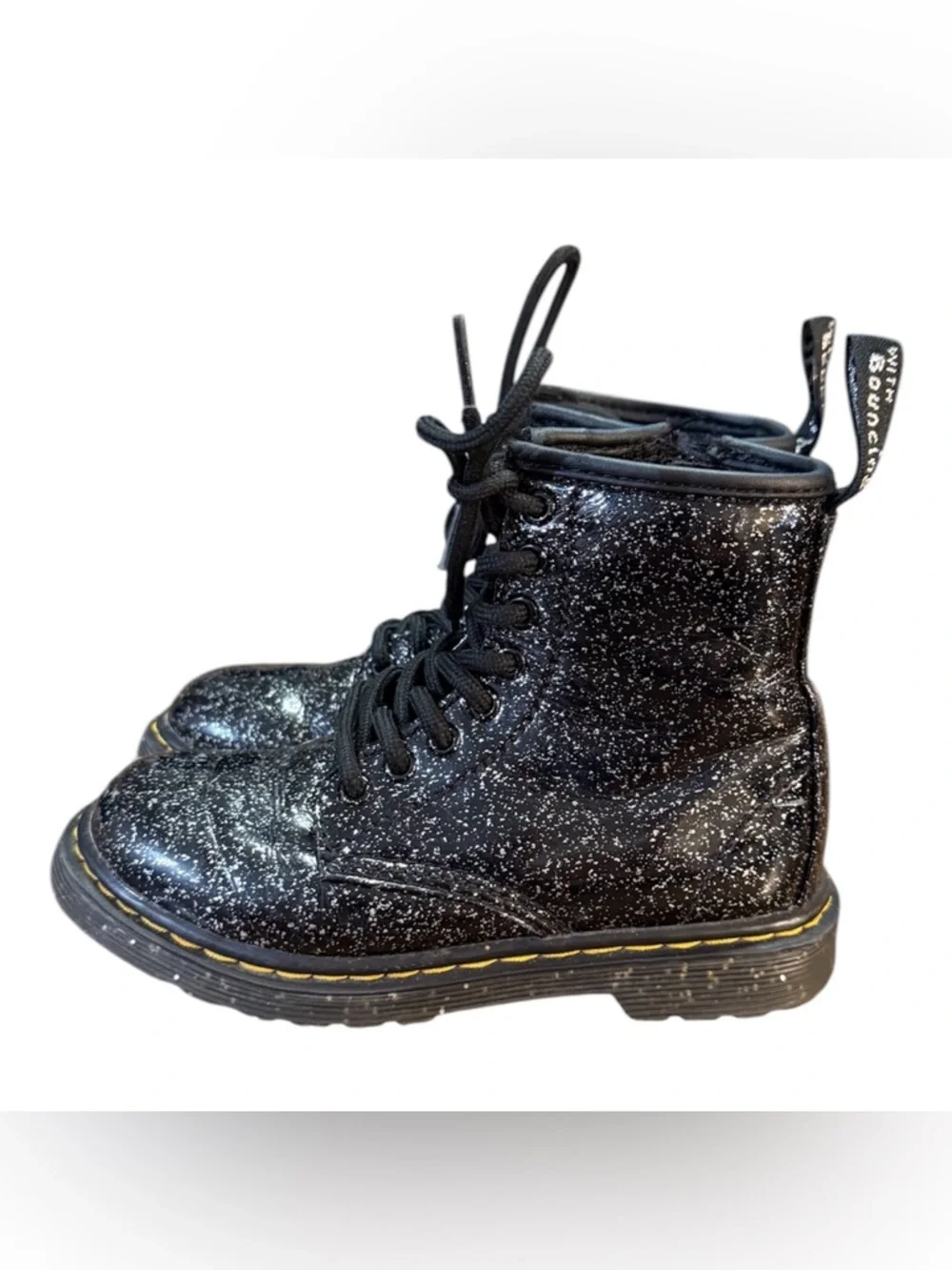 Dr. Martens 1460 Cosmic Glitter Black Lace-Up Boots Side Zip Kids Size 11